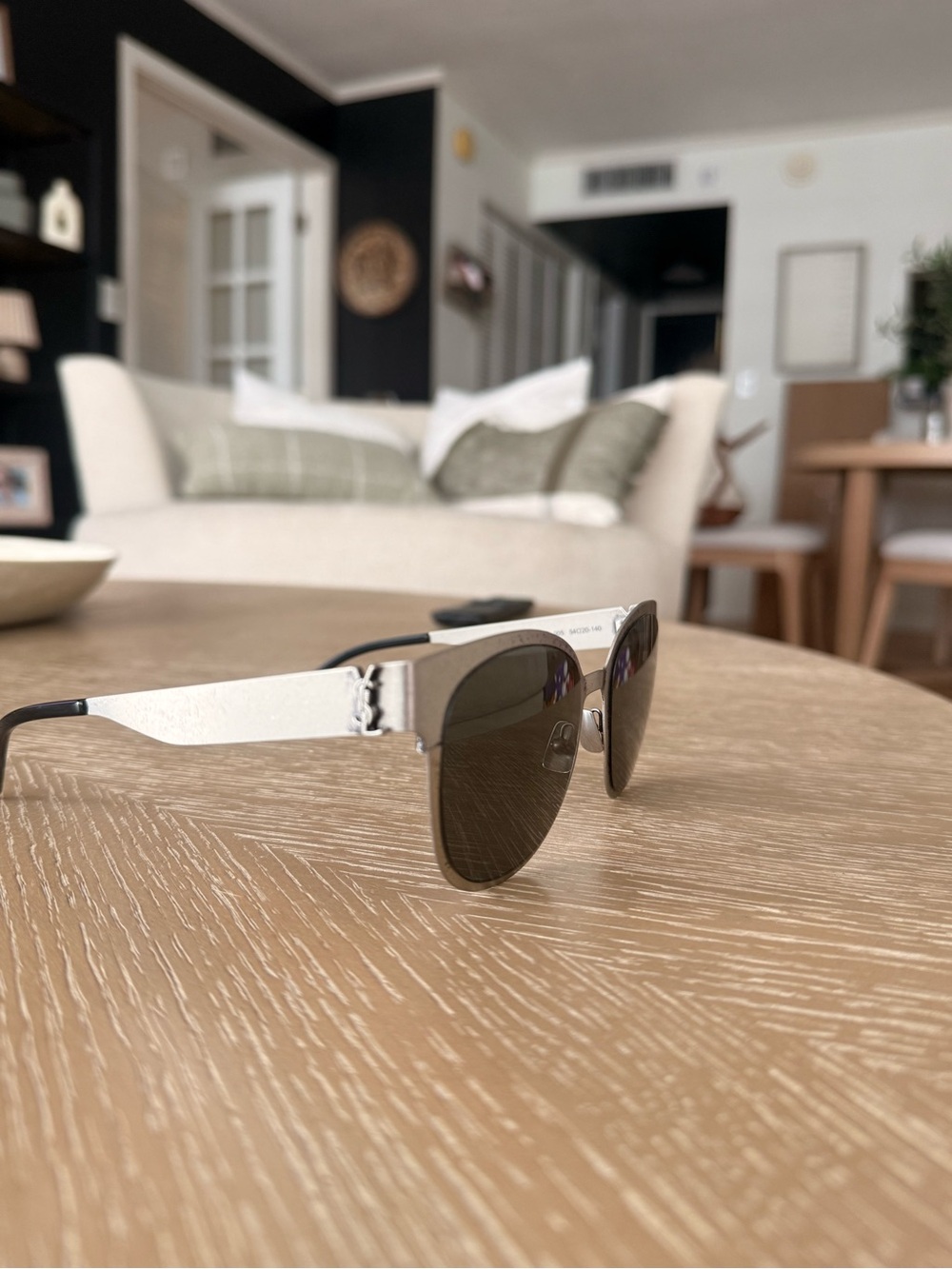 Yves Saint Laurent White and Black Aviator Sunglasses